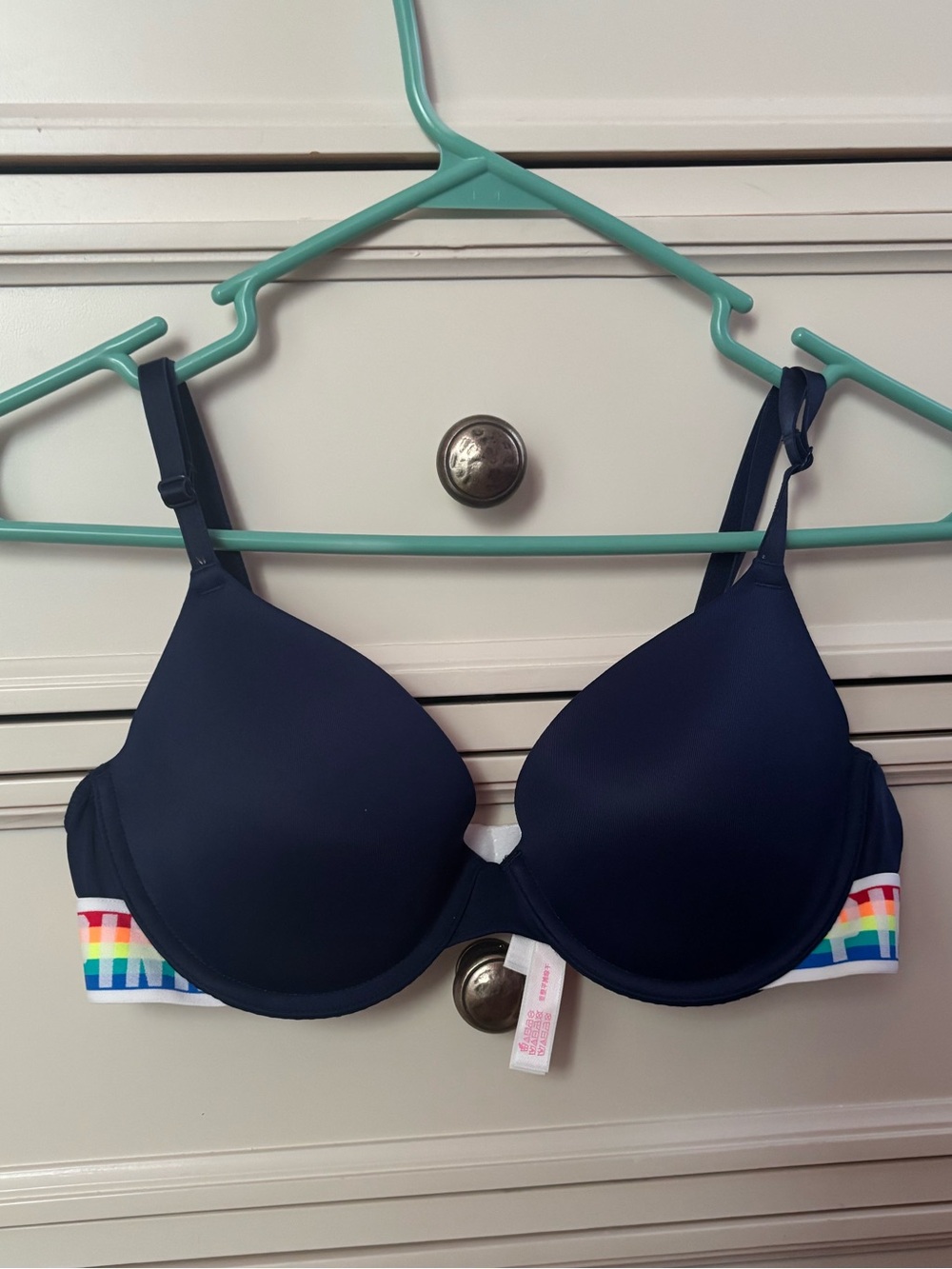 PINK Victoria's Secret Navy Blue Rainbow Wear Everywhere Lightly Lined Bra 36B
